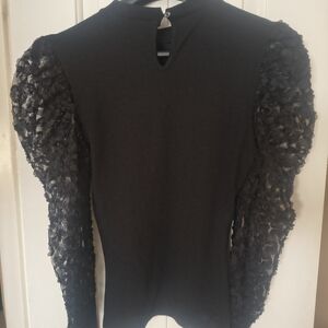 SHEIN Black Ruffled Lace Sleeve Blouse